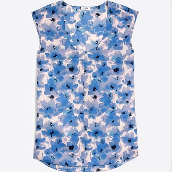 J. Crew Factory Tops - JCrew Factory Printed Cap-sleeve Shirttail Blouse
